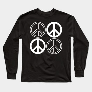 Dusky Blue and White Peace Signs Pattern Long Sleeve T-Shirt